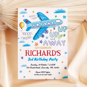 Airplane Birthday Invitation, Airplane Hand Drawn Invitation