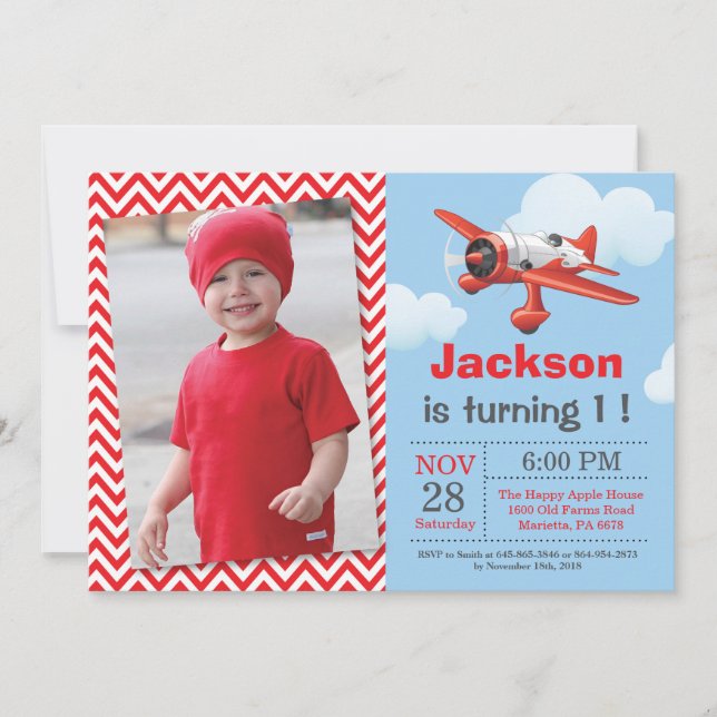 Airplane Birthday Invitation. Boy Birthday Party Invitation (Front)
