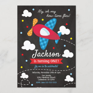 Airplane Birthday Invitation Boy / Time Flies