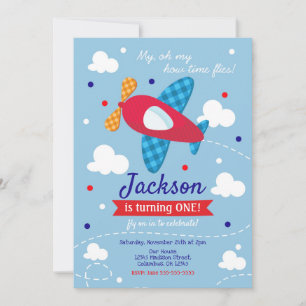 Airplane Birthday Invitation Boy / Time Flies