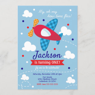 Airplane Birthday Invitation Boy / Time Flies