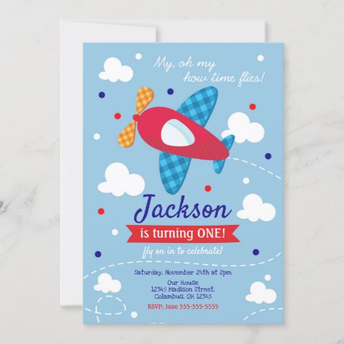 Airplane Birthday Invitation Boy  Time Flies