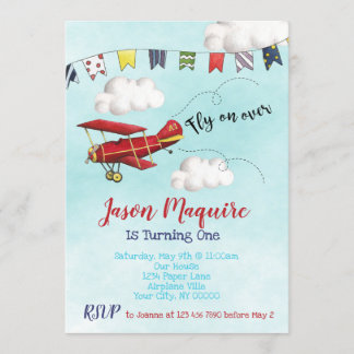 Airplane Birthday Invitation for 1st Birthday Boy,