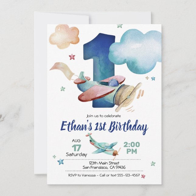 Airplane Birthday Invitation for Airplane Theme (Front)