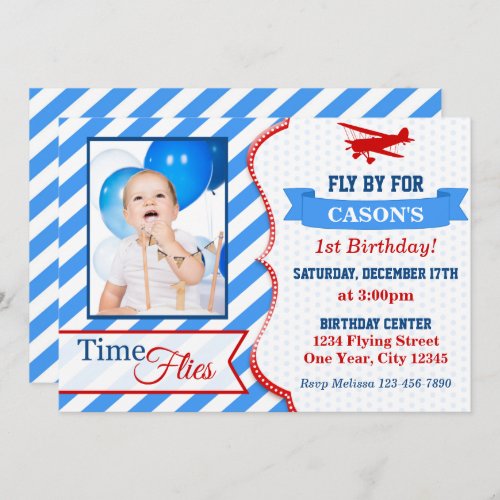 Airplane Birthday Invitation  Photo Invite