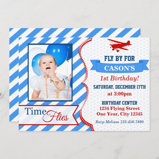 Airplane Birthday Invitation | Photo Invite (Front/Back)