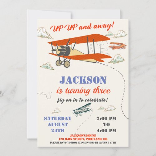 Airplane birthday invitation Pilot party invite