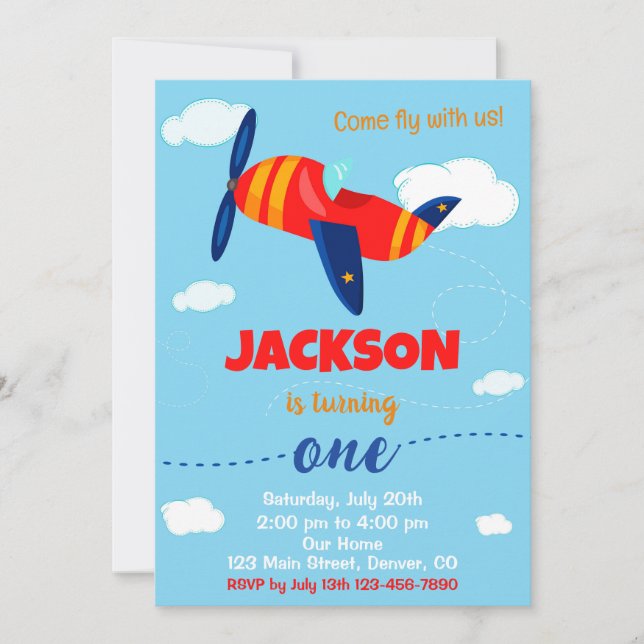 Airplane birthday invitation Pilot party invite (Front)