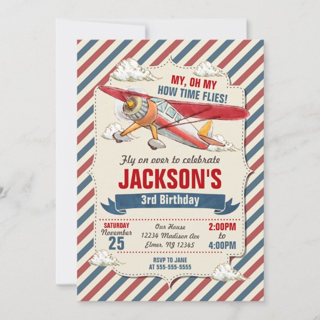 Airplane Birthday Invitation / Time Flies Party (Front)