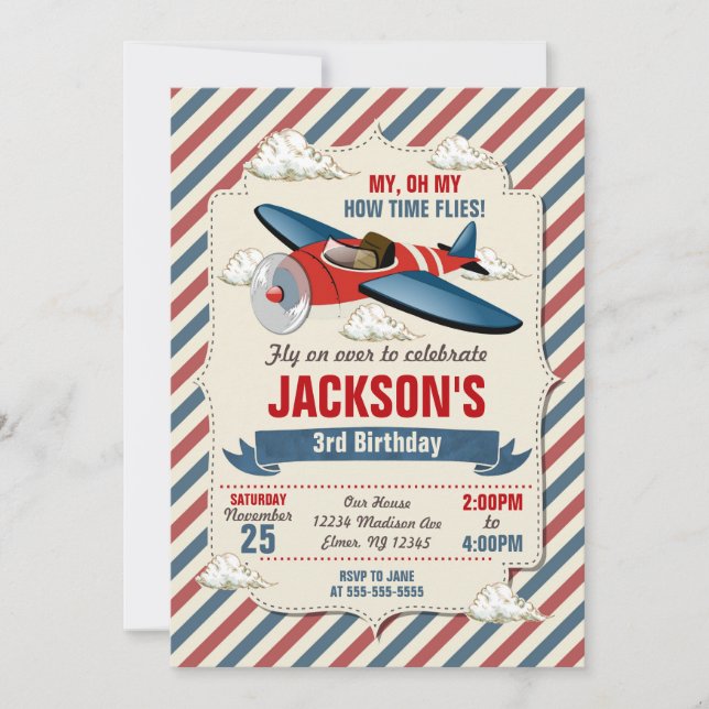 Airplane Birthday Invitation / Time Flies Party (Front)