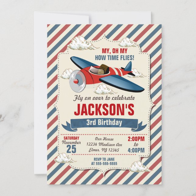 Airplane Birthday Invitation / Time Flies Party (Front)