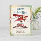 Airplane Birthday Invitation Time flies Plane Boy (Standing Front)