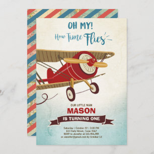 Airplane Birthday Invitation Time flies Plane Boy