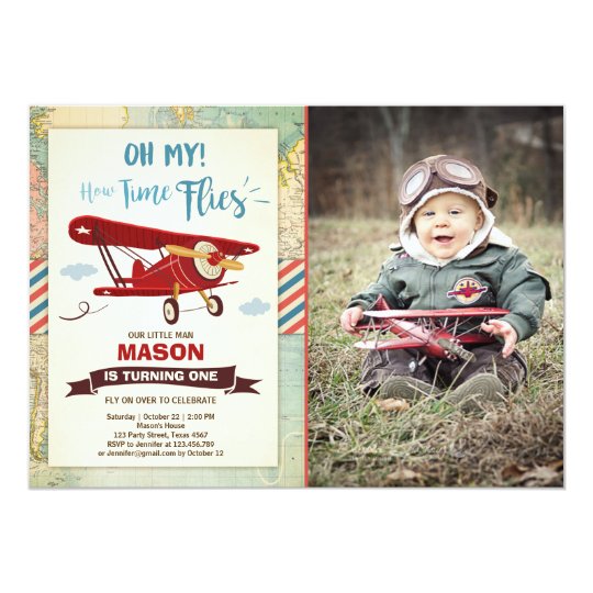 airplane birthday invitation time flies plane boy zazzle com