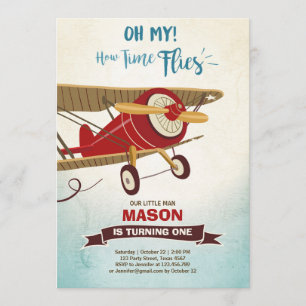 Airplane Birthday Invitation Time flies Plane Boy