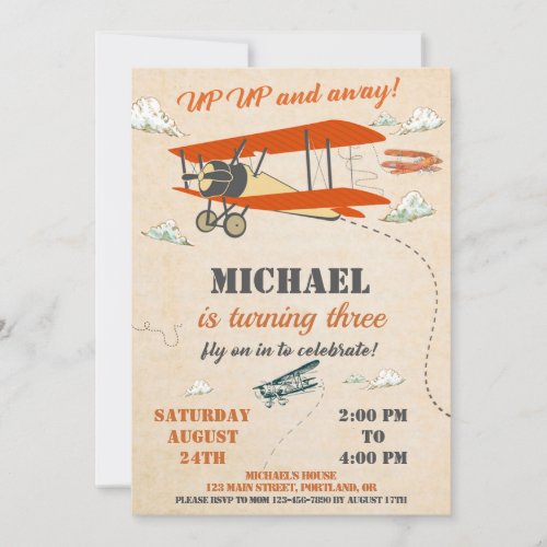 Airplane birthday invitation Up up and away invite