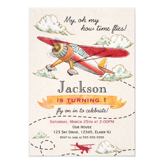 airplane birthday invitation vintage