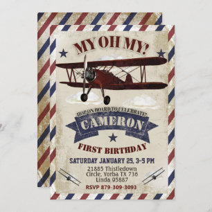 Airplane Birthday Invitation Vintage Theme