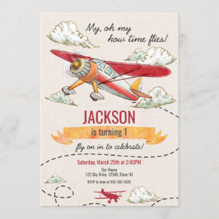 Airplane Birthday Invitation Vintage Time Flies