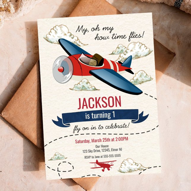 Airplane Birthday Invitation Vintage Time Flies (Creator Uploaded)