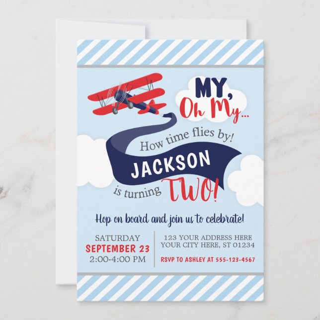 Airplane Birthday Invitation with Envelopes (Front)