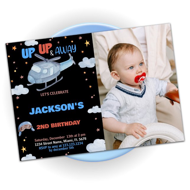 Airplane Birthday Invitations Black with photo (Airplane Birthday Invitations Black with photo)