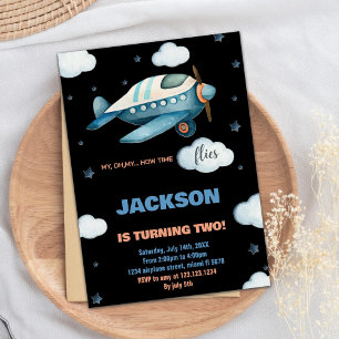 Airplane Birthday Invitations Blue Black BK