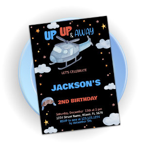 Airplane Birthday Invitations Blue Gray Black