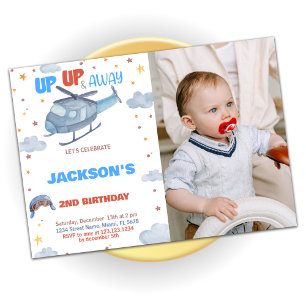 Airplane Birthday Invitations Blue Gray with photo