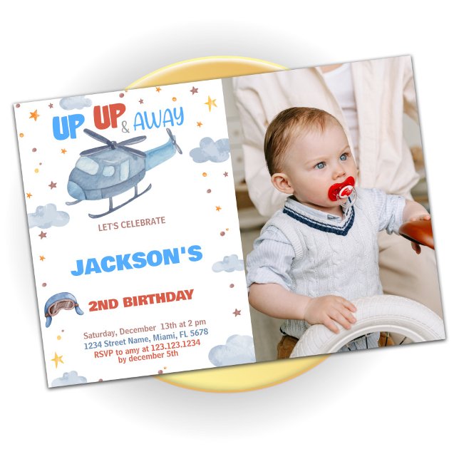 Airplane Birthday Invitations Blue Gray with photo (Airplane Birthday Invitations Blue Gray with photo)