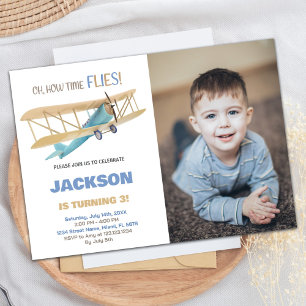 Airplane Birthday Invitations Blue Green w photo