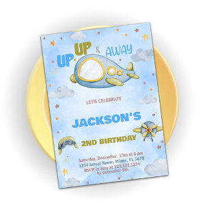 Airplane Birthday Invitations Blue Orange