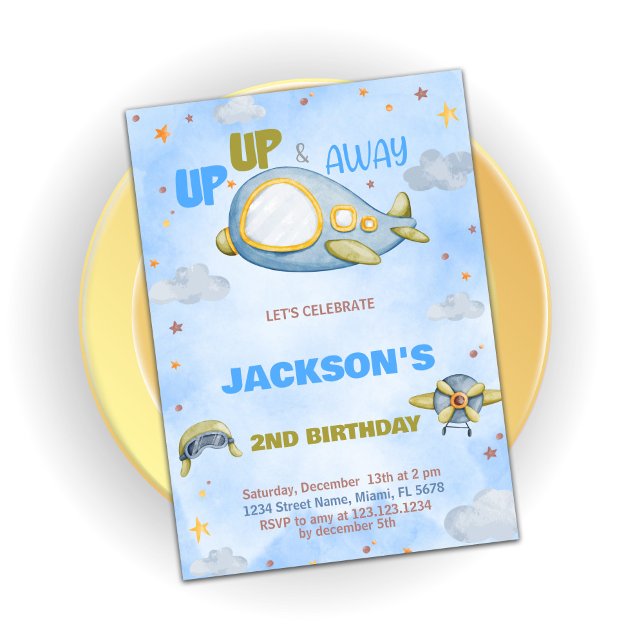 Airplane Birthday Invitations Blue Orange (Airplane Birthday Invitations Blue Orange)