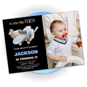 Airplane Birthday Invitations Brown Black w photo