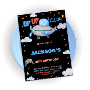 Airplane Birthday Invitations Brown Blue Black