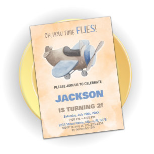 Airplane Birthday Invitations Brown Gray