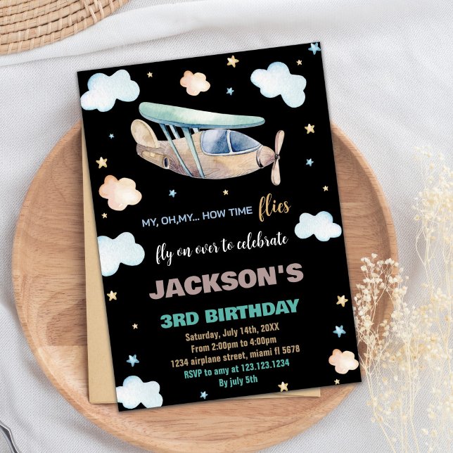Airplane Birthday Invitations Brown Green Black (Airplane Birthday Invitations Brown Green Black)