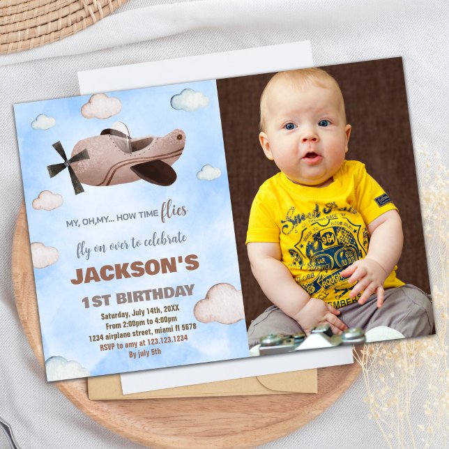 Airplane Birthday Invitations Brown with photo (Airplane Birthday Invitations Brown with photo)