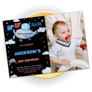 Airplane Birthday Invitations Brown with photo