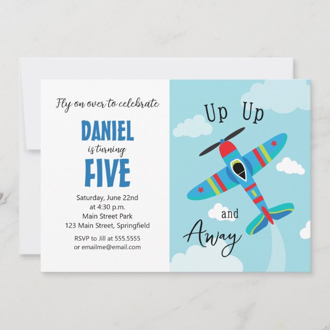 Airplane Birthday Invitations Cute plane (Front)