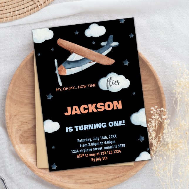 Airplane Birthday Invitations Gray Orange Black (Airplane Birthday Invitations Gray Orange Black)