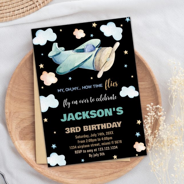 Airplane Birthday Invitations Green Brown Black BK (Airplane Birthday Invitations Green Brown Black BK)