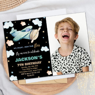 Airplane Birthday Invitations Green Brown w Photo