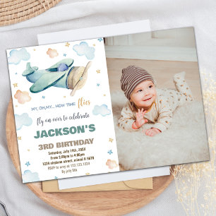 Airplane Birthday Invitations Green Brown W Photo