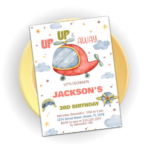 Airplane Birthday Invitations Green Orange