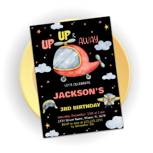 Airplane Birthday Invitations Green Red Black