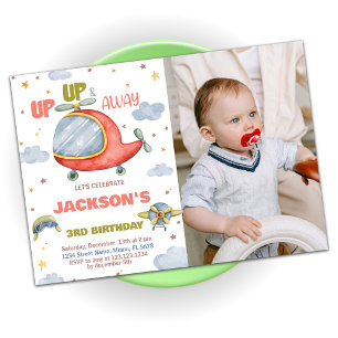 Airplane Birthday Invitations Green with photo