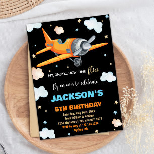 Airplane Birthday Invitations Orange Black BK
