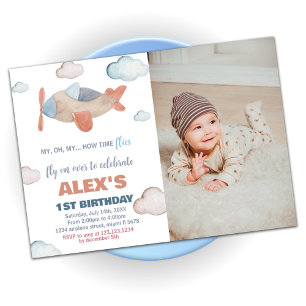 Airplane Birthday Invitations Orange with photo