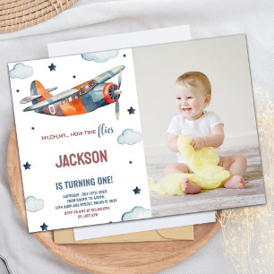 Airplane Birthday Invitations Orange With photo